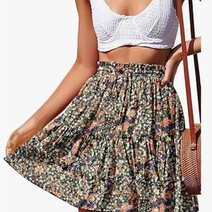Boho Floral High Waist Mini Skirt